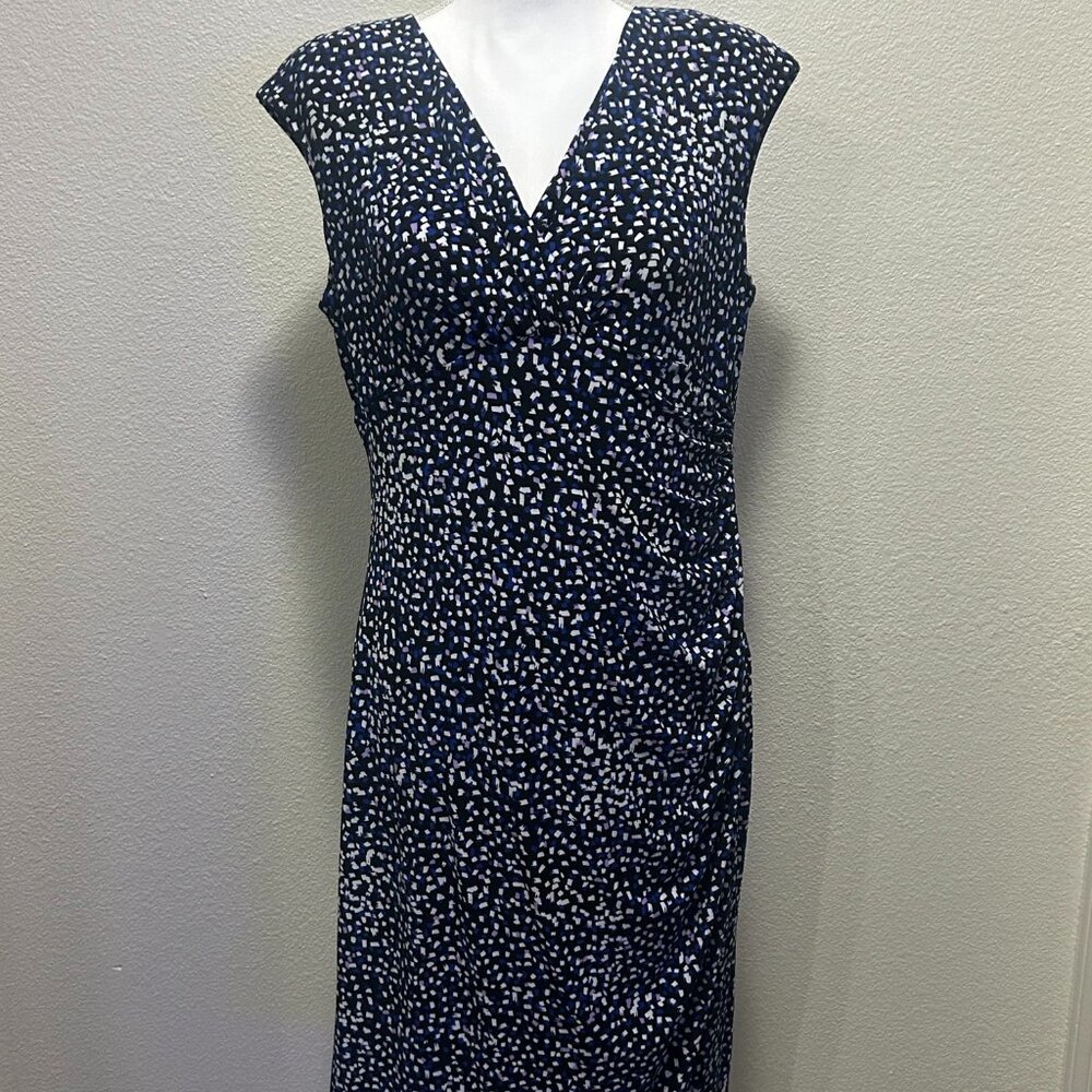 American Living midi dress with side scrunching, black multi, size 16